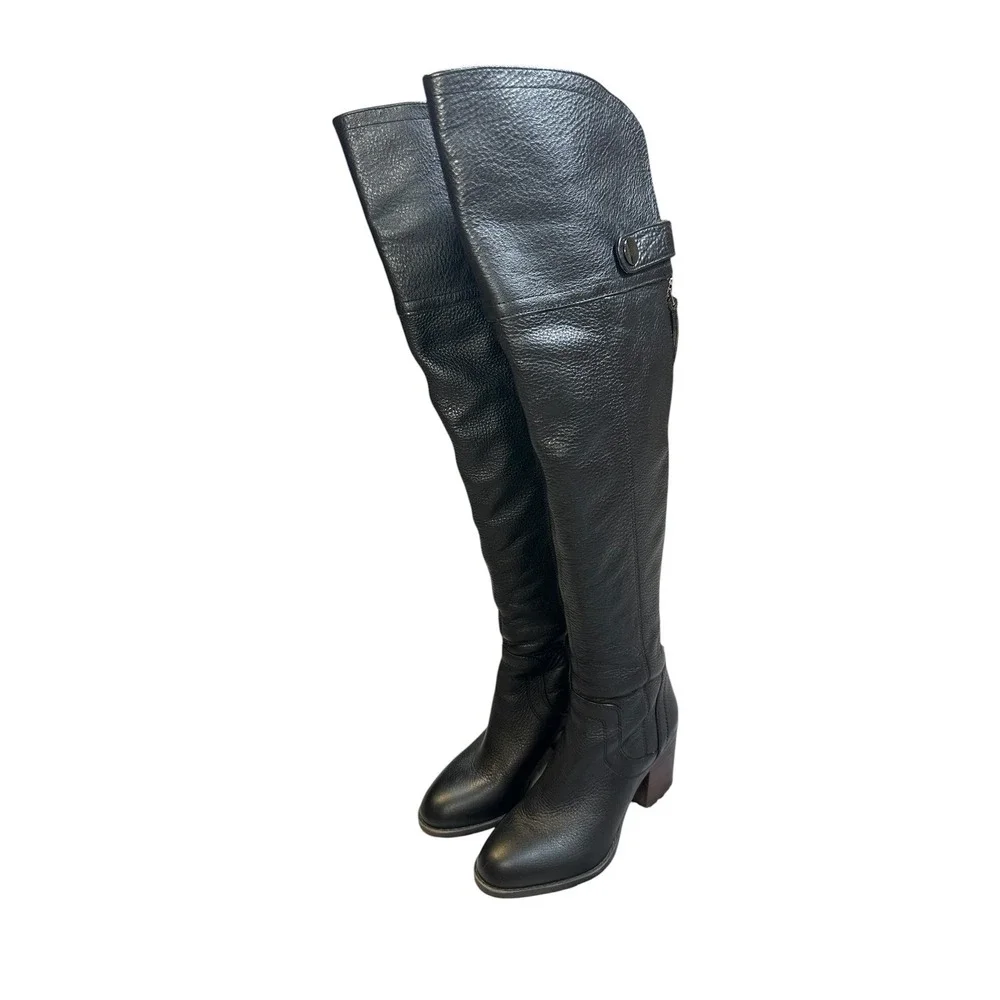 Franco Sarto L-Ollie Black Pebbled Leather Over The Knee Boots Womens 5.5M Heel